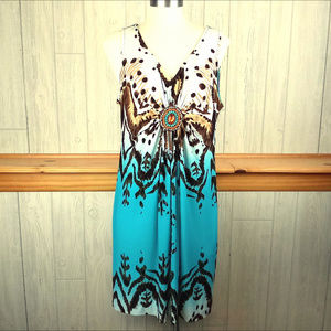 Worn 1x Teal & Brown Beaded Accent Stretchy Boho